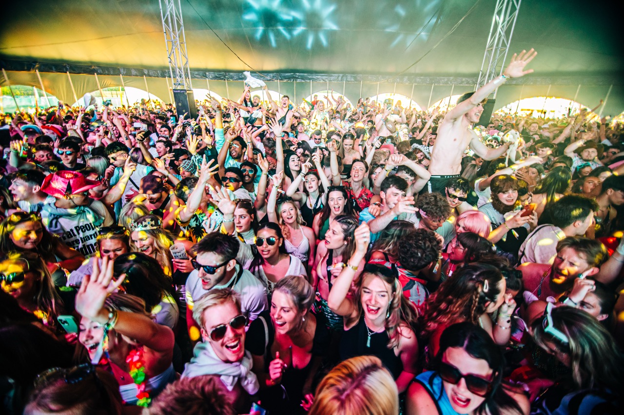 A crowd shot of students at a end of year festival at Bournemouth University.
